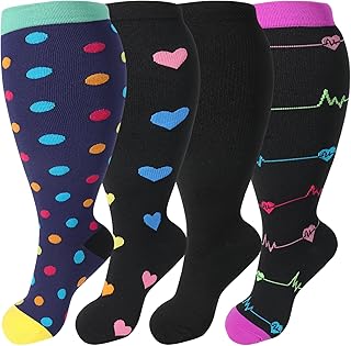 Radsocken 4 Pairs of Compression Socks for Women Men, 20-30mmHg Plus Size Wide Calf Compression Socks, Compression Socks for Flying Pregnancy Compression Socks for Running Nursing Circulation Support