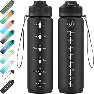 EYQ 1 L Water Bottle, 1 Litre Water bottle with Straw, Leak-Proof, Tritan BPA-Free, Motivational Water Bottle with Time Marker, Sports Drinks Bottle for Fitness, School, Gym, Outdoor Sports