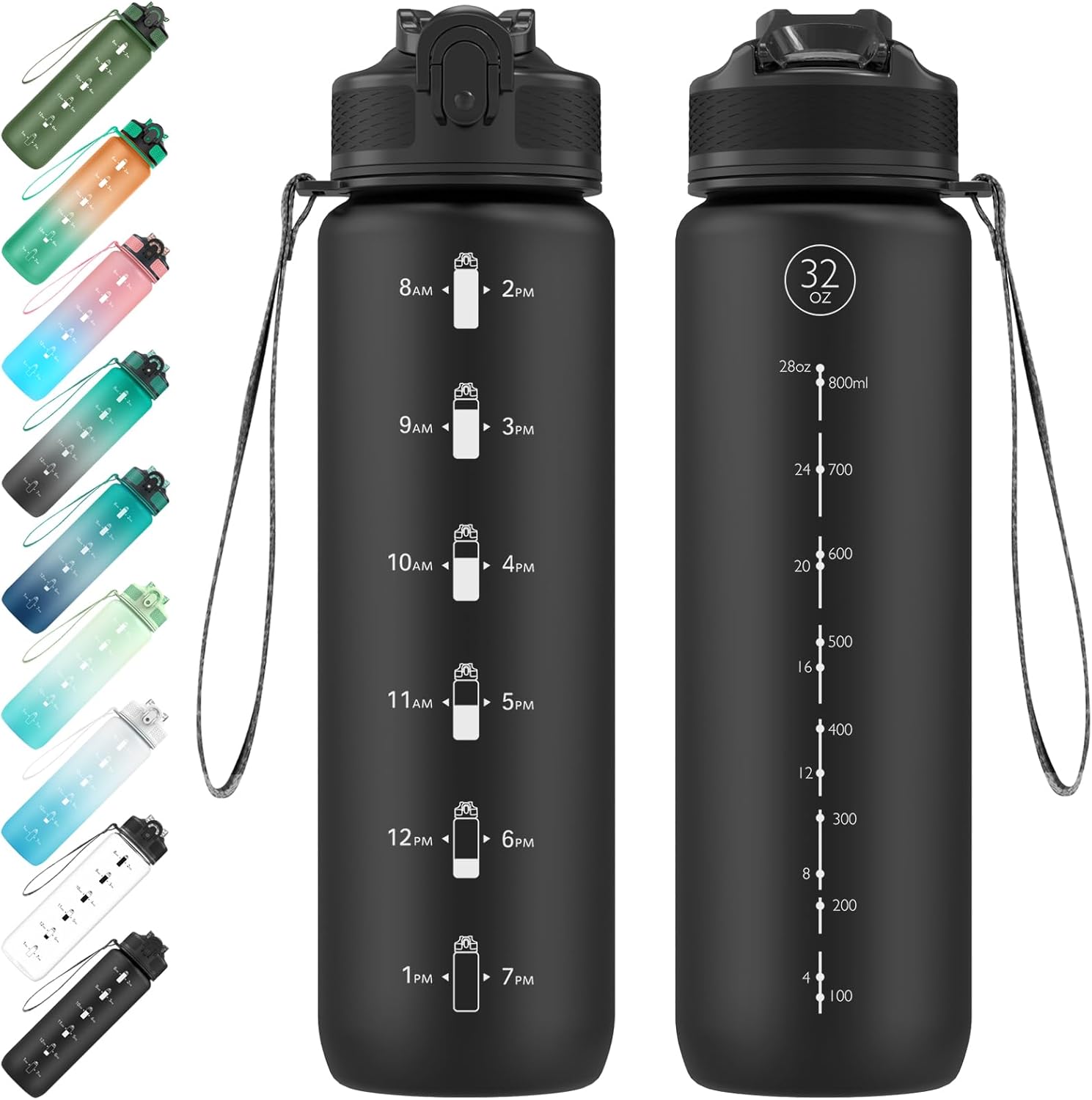 EYQ 1 L Water Bottle, 1 Litre Water bottle with Straw, Leak-Proof, Tritan BPA-Free, Motivational Water Bottle with Time Marker, Sports Drinks Bottle for Fitness, School, Gym, Outdoor Sports-0