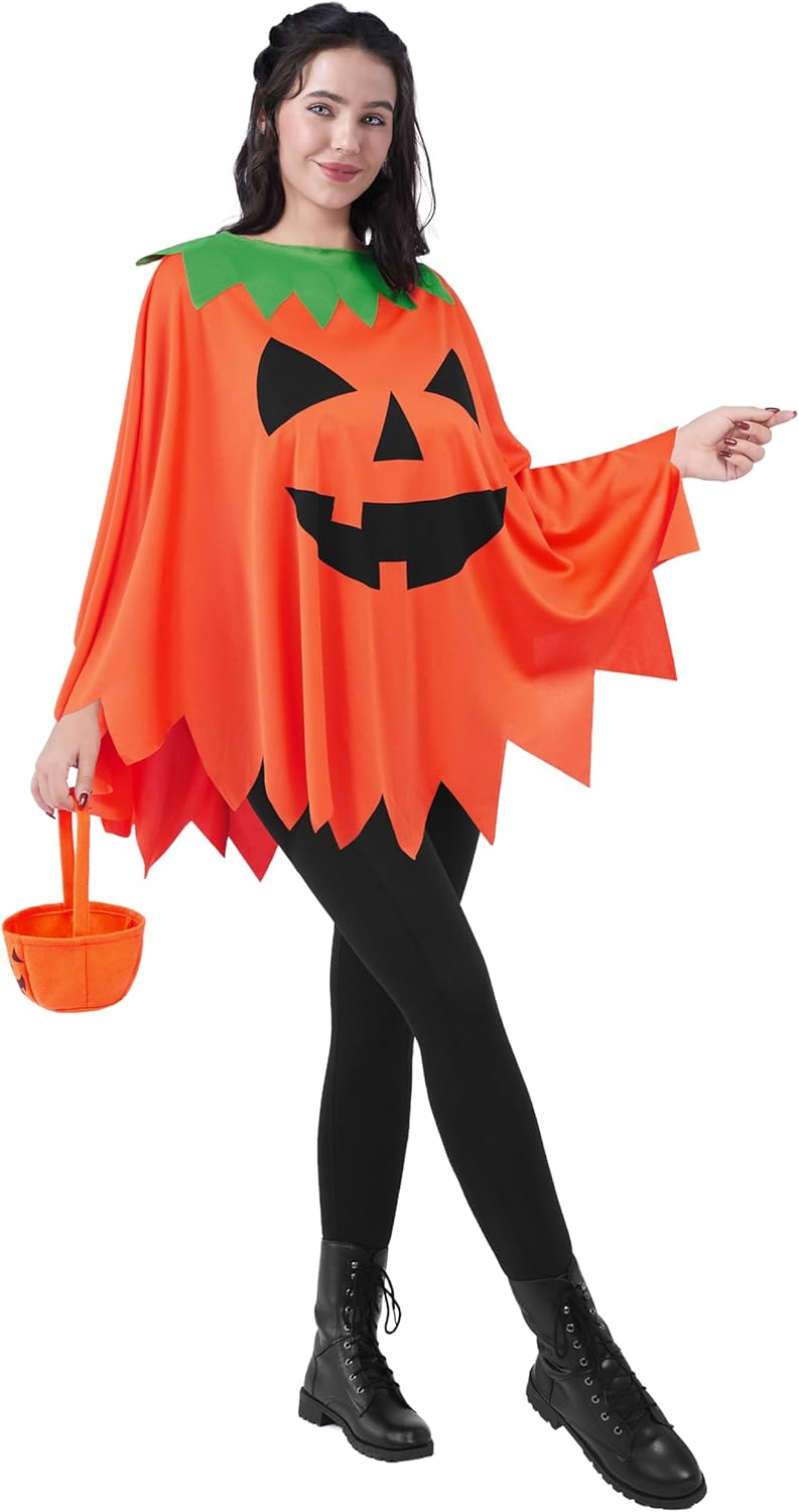 Spooktacular Creations Women Pumpkin Poncho Costume Adult, Pumpkin Costume Set, Halloween Costumes for Women Role Play-3