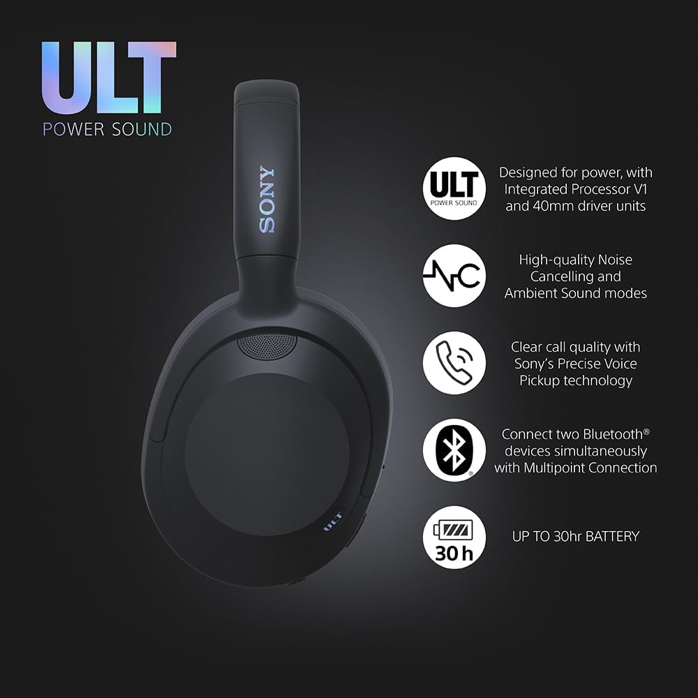 Sony ULT WEAR Over Ear Wireless Noise Cancelling Headphones with ULT POWER SOUND, Ultimate Deep Bass, Clear Call Quality, Up to 30hr Battery Life, Alexa & Google Assistant, IOS & Android - Black-1