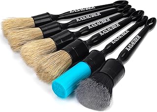 Kasauber 6x Professional Car Detailing Brushes Set, Auto Detail Cleaning Brush Kit for Car Interior Exterior Leather Seat Air Vents Alloy Wheel Rim Engine Bay Wash & Care