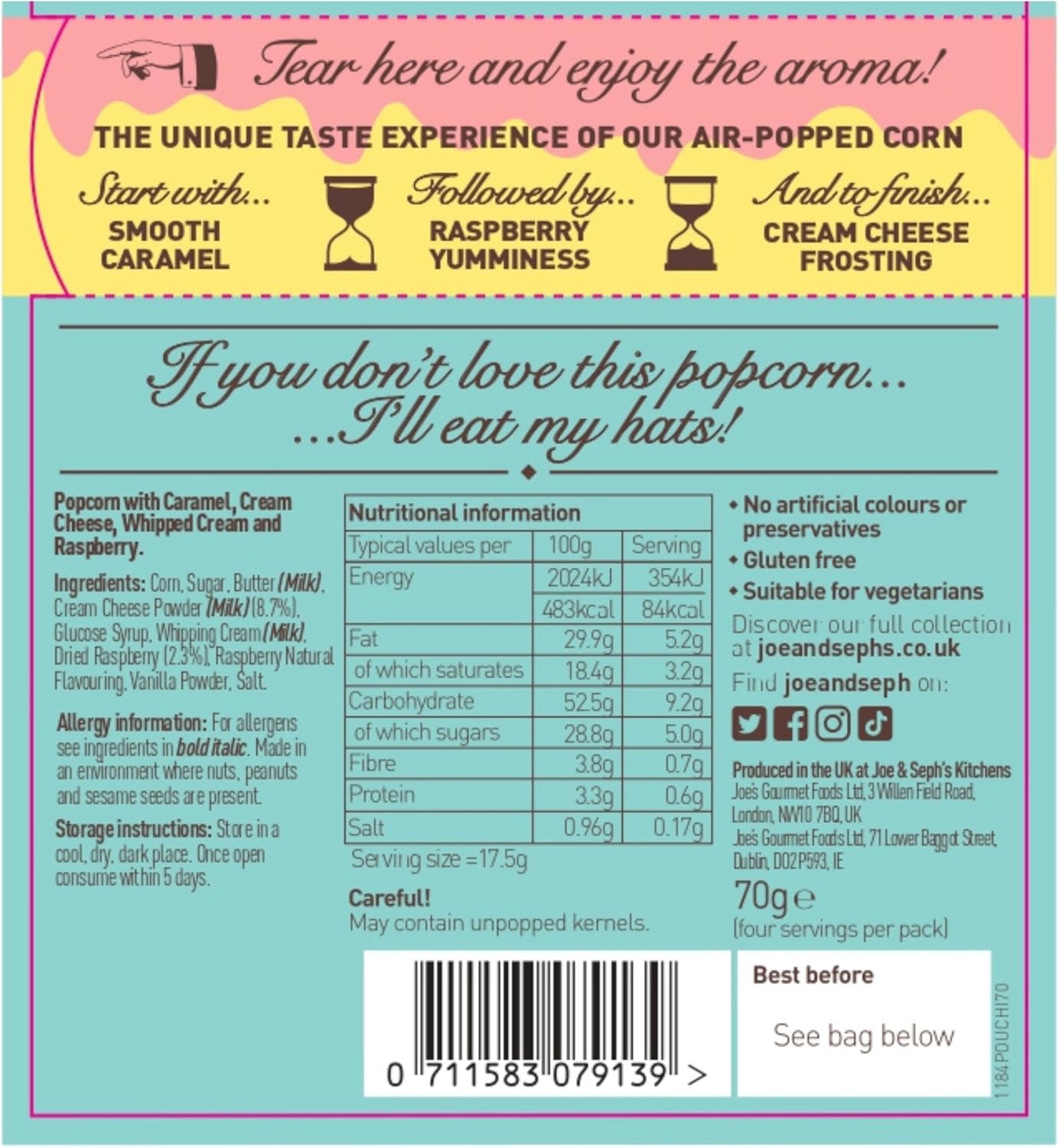 Joe & Seph's Birthday Cake Popcorn (1x70g), gourmet popcorn, on the go snack, sweet popcorn-1