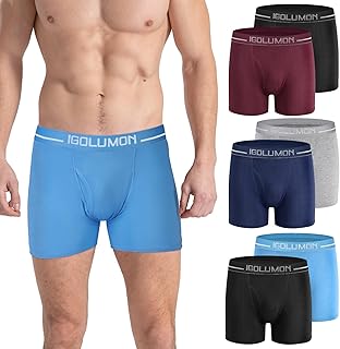 IGOLUMON Mens Bamboo Boxers Shorts Multipack 6 Pack Breathable Mens Underwear Open Fly Pouch Briefs With Elastic Waist Trunks Hipster