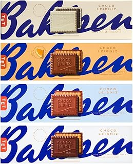 Chocolate Biscuit Bundle With Bahlsen Choco Leibniz Dark Chocolate Biscuits 111g, Milk Chocolate Biscuits 111g, Orange Chocolate Biscuits 111g and White Chocolate Biscuits 111g (4 Pack)