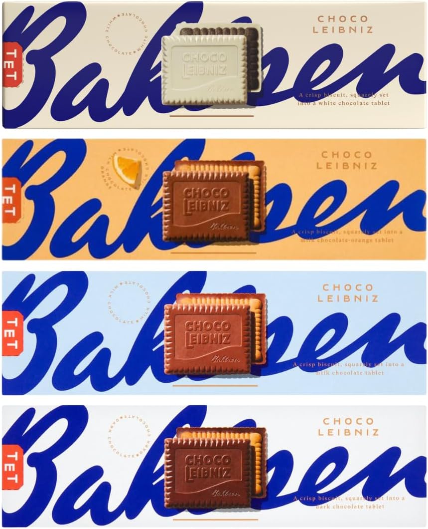 Chocolate Biscuit Bundle With Bahlsen Choco Leibniz Dark Chocolate Biscuits 111g, Milk Chocolate Biscuits 111g, Orange Chocolate Biscuits 111g and White Chocolate Biscuits 111g (4 Pack)-0