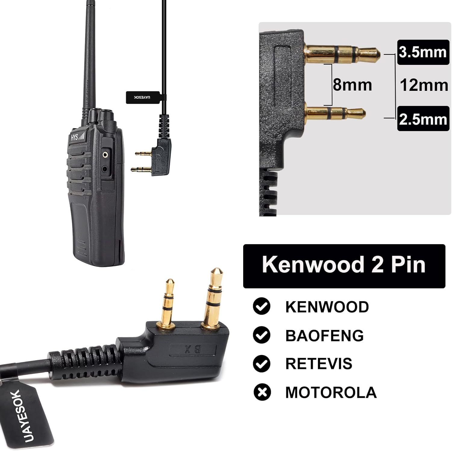 UAYESOK Two Way Radio Earpiece G Shape Walkie Talkie 2 Pin Security Headset with PTT Mic for Kenwood Baofeng UV-5R 888S BF-F8HP Quansheng UV-K Retevis TYT Bodyguard Handheld Radios (2 Pcs)-5