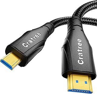 Cratree 8k Micro HDMI to HDMI Cable 2M, 8K@60hz, 4K@120hz, Micro HDMI Ultra High Speed Support HDR eARC Dolby Compatible with GoPro Hero 7 6 5 4,Raspberry Pi 4,Sony Camera,Nikon