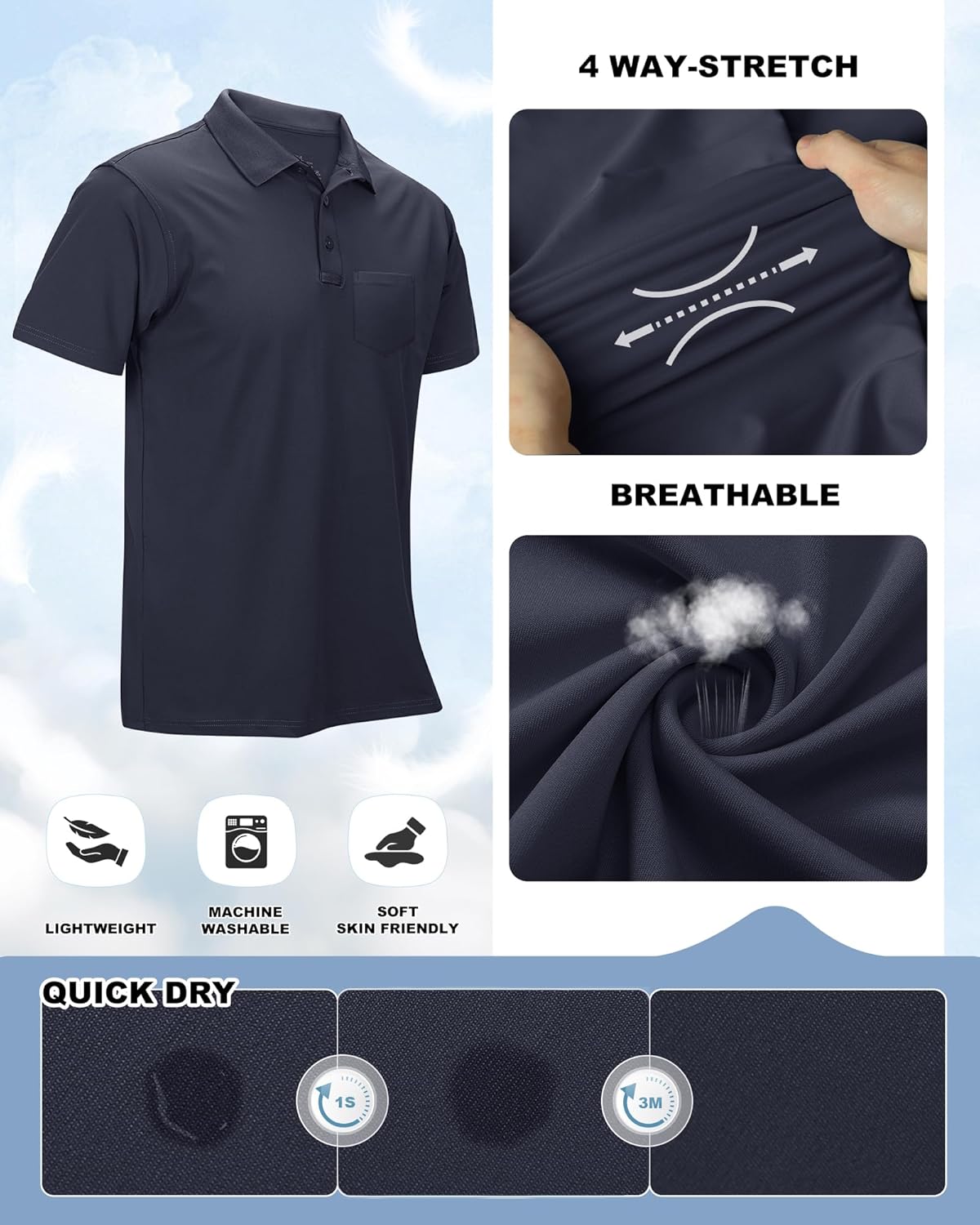 Outdoor Ventures Men's Polo Shirt Short Sleeve T-Shirt Golf Polo Moisture Wicking Polos Quick Drying Polos Outdoor Sports Athletic Tennis Performance Breathable T-Shirt-2