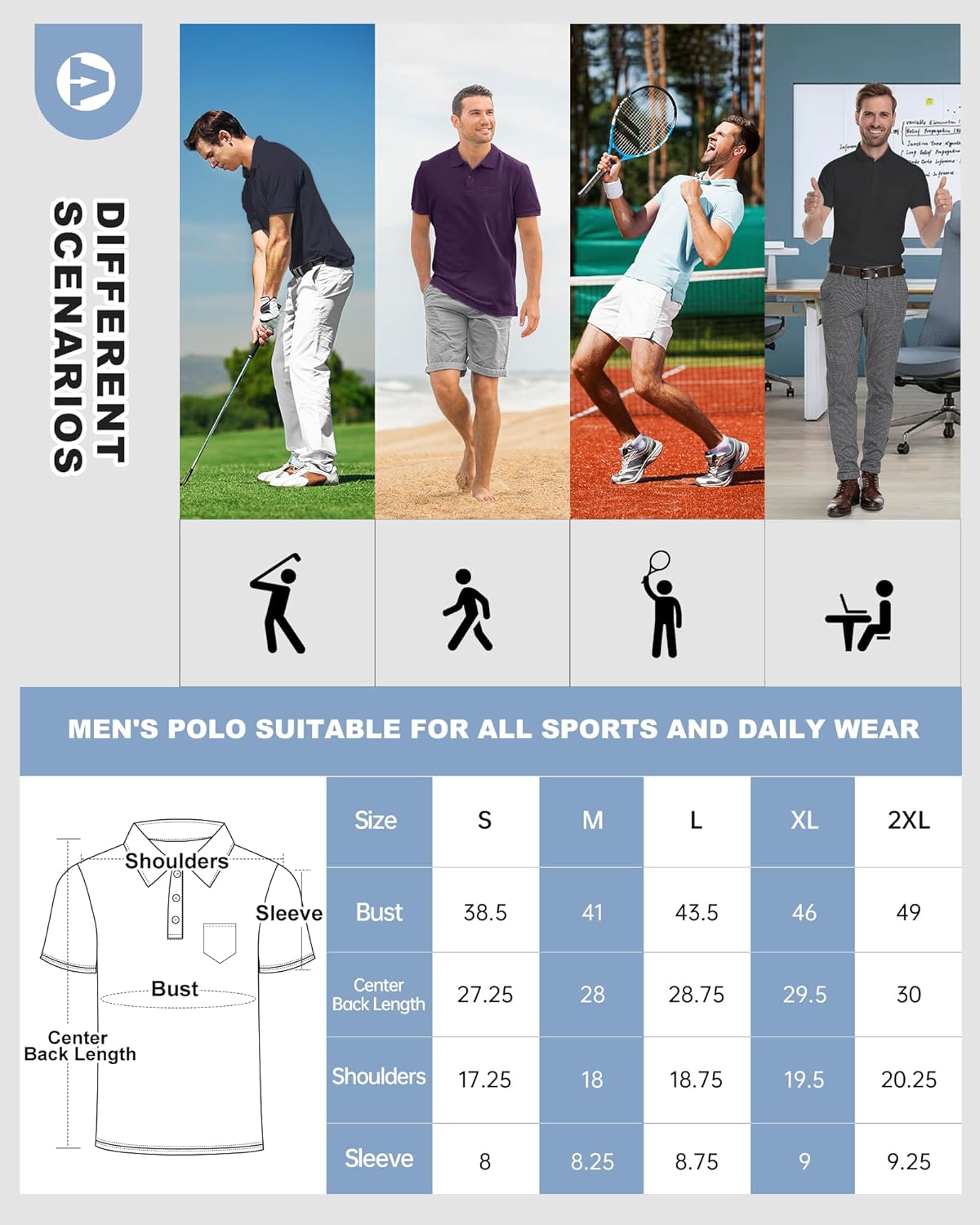 Outdoor Ventures Men's Polo Shirt Short Sleeve T-Shirt Golf Polo Moisture Wicking Polos Quick Drying Polos Outdoor Sports Athletic Tennis Performance Breathable T-Shirt-5