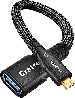 Cratree 8k Micro HDMI to HDMI Cable Adapter, Micro HDMI Male to HDMI Female Adapter Cable, 8K@60hz, 4K@120hz,Compatible with GoPro Hero 7 6 5 4,Raspberry Pi 4,Sony Camera,Nikon(20CM)