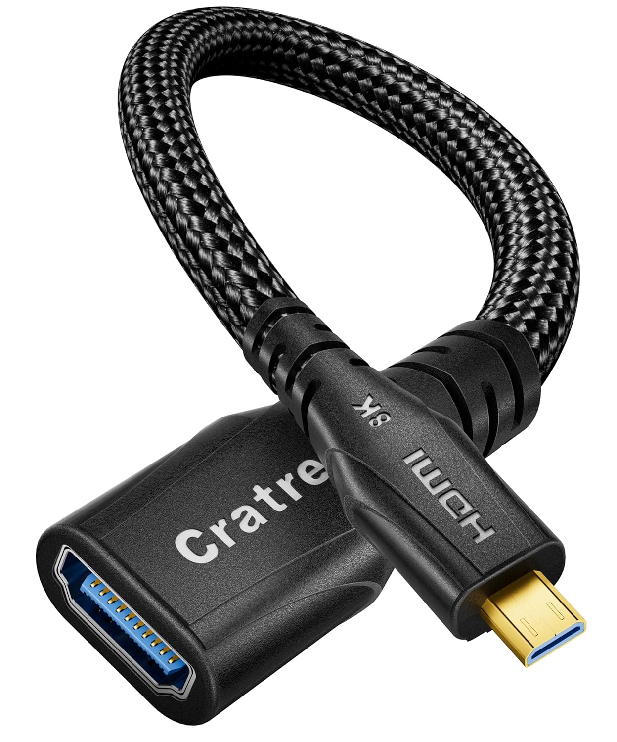 Cratree 8k Micro HDMI to HDMI Cable Adapter, Micro HDMI Male to HDMI Female Adapter Cable, 8K@60hz, 4K@120hz,Compatible with GoPro Hero 7 6 5 4,Raspberry Pi 4,Sony Camera,Nikon(20CM)-0