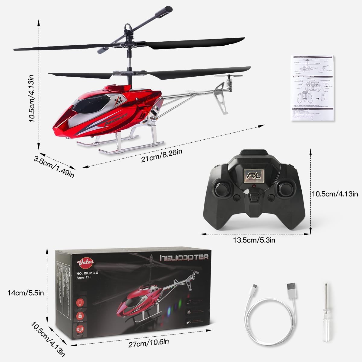 VATOS RC Helicopter for Boys, 2.4G Remote Control Helicopter with LED Light for Kids 12+ Years Old, Fixed Height, One-Key Take-Off, Indoor RC Planes Ideal Festival Gifts for Boys Adults-7