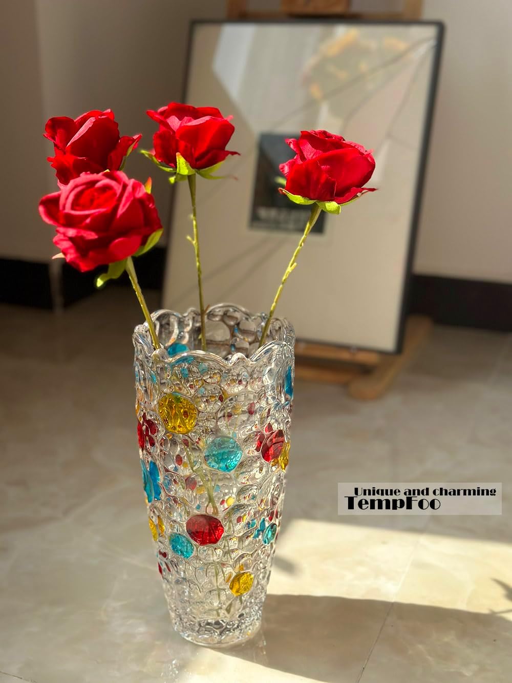 Glass Vase for Flowers, Large Tall Coloured Flower Vases, Birthday Gifts for Women, Modern Personalised for Living Room Home Decor Christmas-4