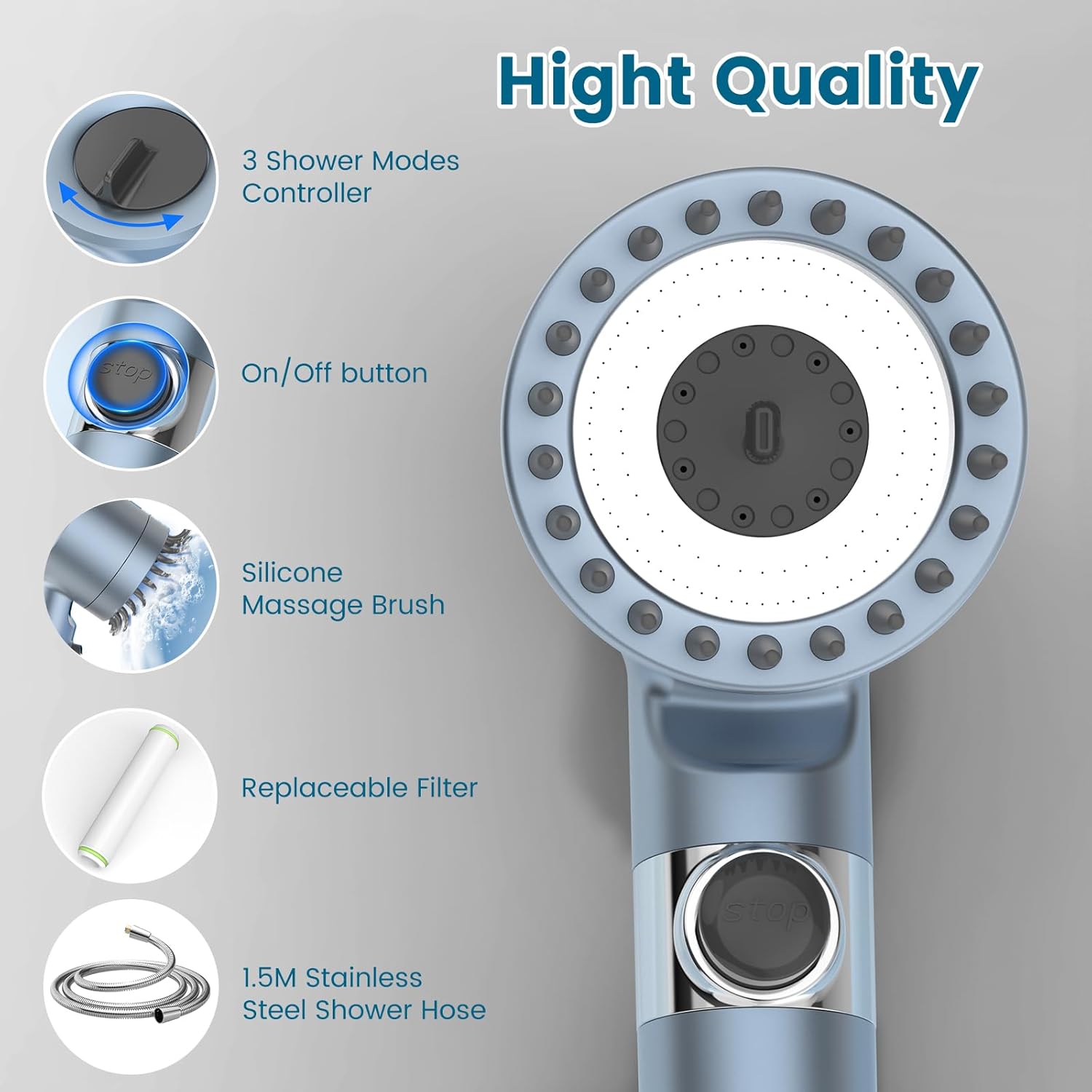 Digiroot High Pressure Shower Head with Filter, Water Saving Shower Head with 1.5m Hose, 4 Spray Modes Economy Hand Shower Head with 15 Levels Filtration, Remove Hard Water and Residual Chlorine-7