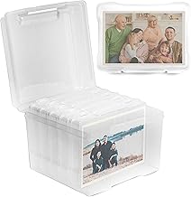 HEFTMAN 5 x 7 Photo Storage Boxes - Clear Photo Storage Box with 6 Inner Photo Cases, Holds 600 Photos- Transparent Seed Storage Box Organiser for Photos, Office Supplies, Cables, Stickers (5 x 7)