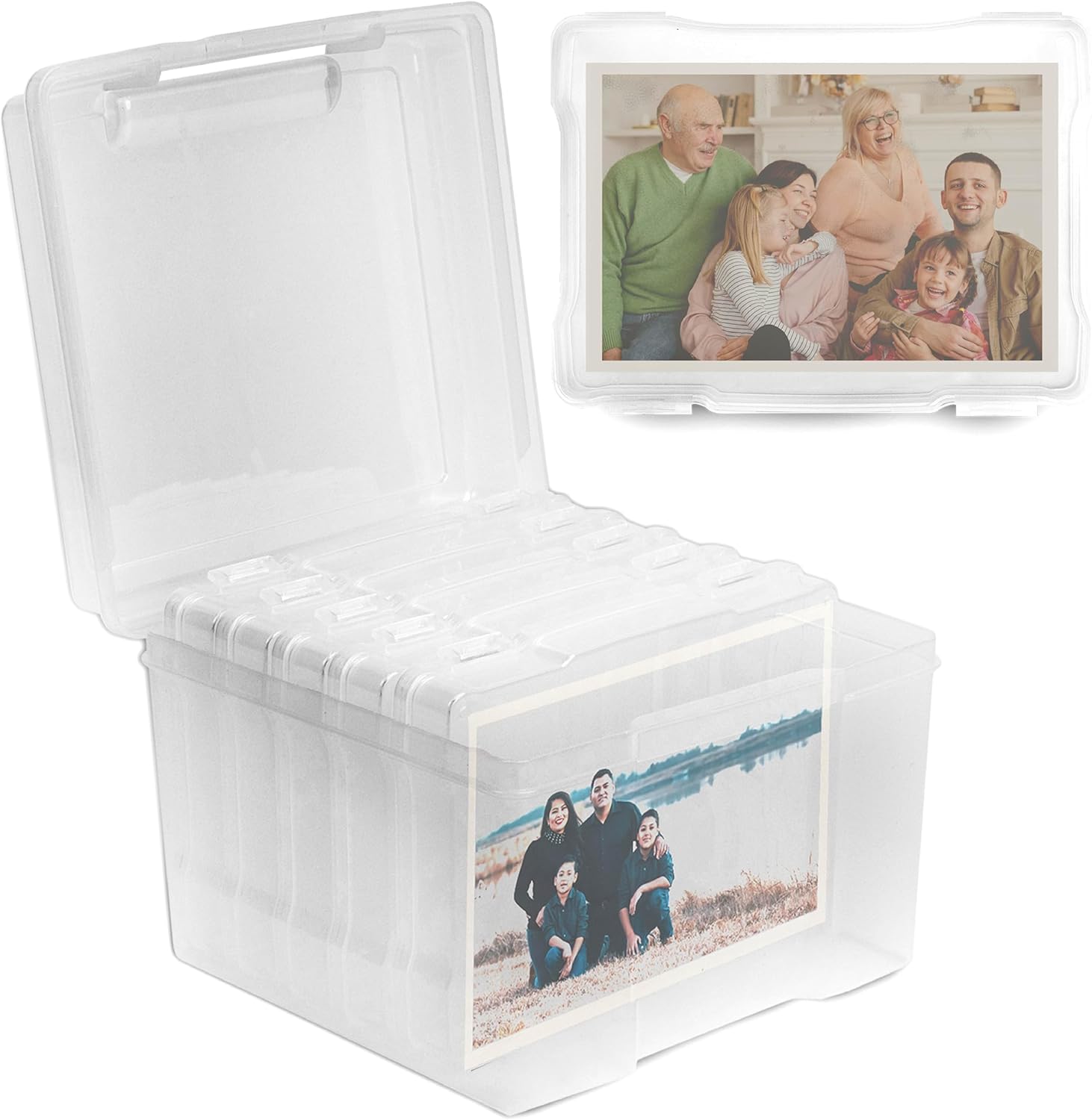 HEFTMAN 5 x 7 Photo Storage Boxes - Clear Photo Storage Box with 6 Inner Photo Cases, Holds 600 Photos- Transparent Seed Storage Box Organiser for Photos, Office Supplies, Cables, Stickers (5 x 7)-0