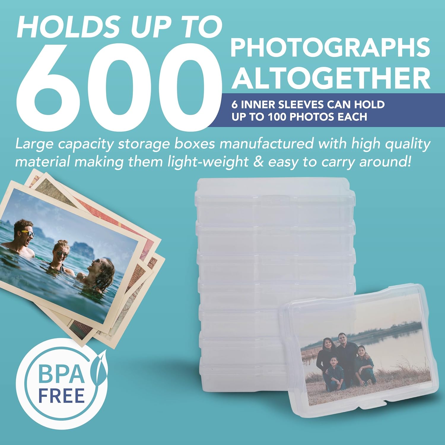 HEFTMAN 5 x 7 Photo Storage Boxes - Clear Photo Storage Box with 6 Inner Photo Cases, Holds 600 Photos- Transparent Seed Storage Box Organiser for Photos, Office Supplies, Cables, Stickers (5 x 7)-1