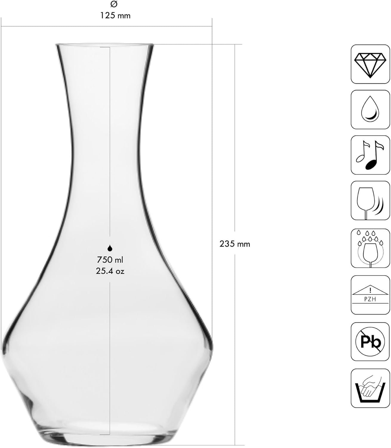 Krosno Wine Decanter, Essence Collection, 25 oz (750 ml), Premium Handcrafted Crystal Glass, Elegant Wine Carafe, Ideal for Red Wine Aeration, European Craftsmanship-1