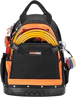 WISEPRO Tool Backpack, Heavy Duty HVAC Tool Bag Molded Base Tradesman Backpack, Tool Organizer for Electrician, Plumber, Maintenance Worker