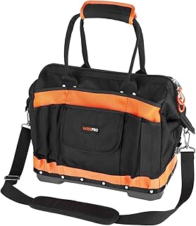 WISEPRO Wide Mouth Tool Bag, 16 Inch Heavy Duty Tool Bag with Molded Base, Multi-Pocket Storage Organiser Bag with Shoulder Strap for Hand/Power Tools