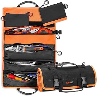 WISEPRO Roll Up Tool Bag, Portable tool Bags with 13 Pockets, Heavy Duty 1680D Tool Organizer, Screwdriver Spanner Drive Sockets Tool Wrap Roll Organisers for Electrician, Plumber, Carpenter, Mechanic