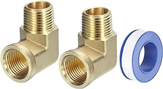 sourcing map Brass Pipe Fittings 1/2 Inch NPT Male x 1/2 Inch NPT Female, 2Pcs 90 Degree Barstock Street Elbow Forged Brass Hose Fittings Adapter for Gas, Air, Oil, Propane