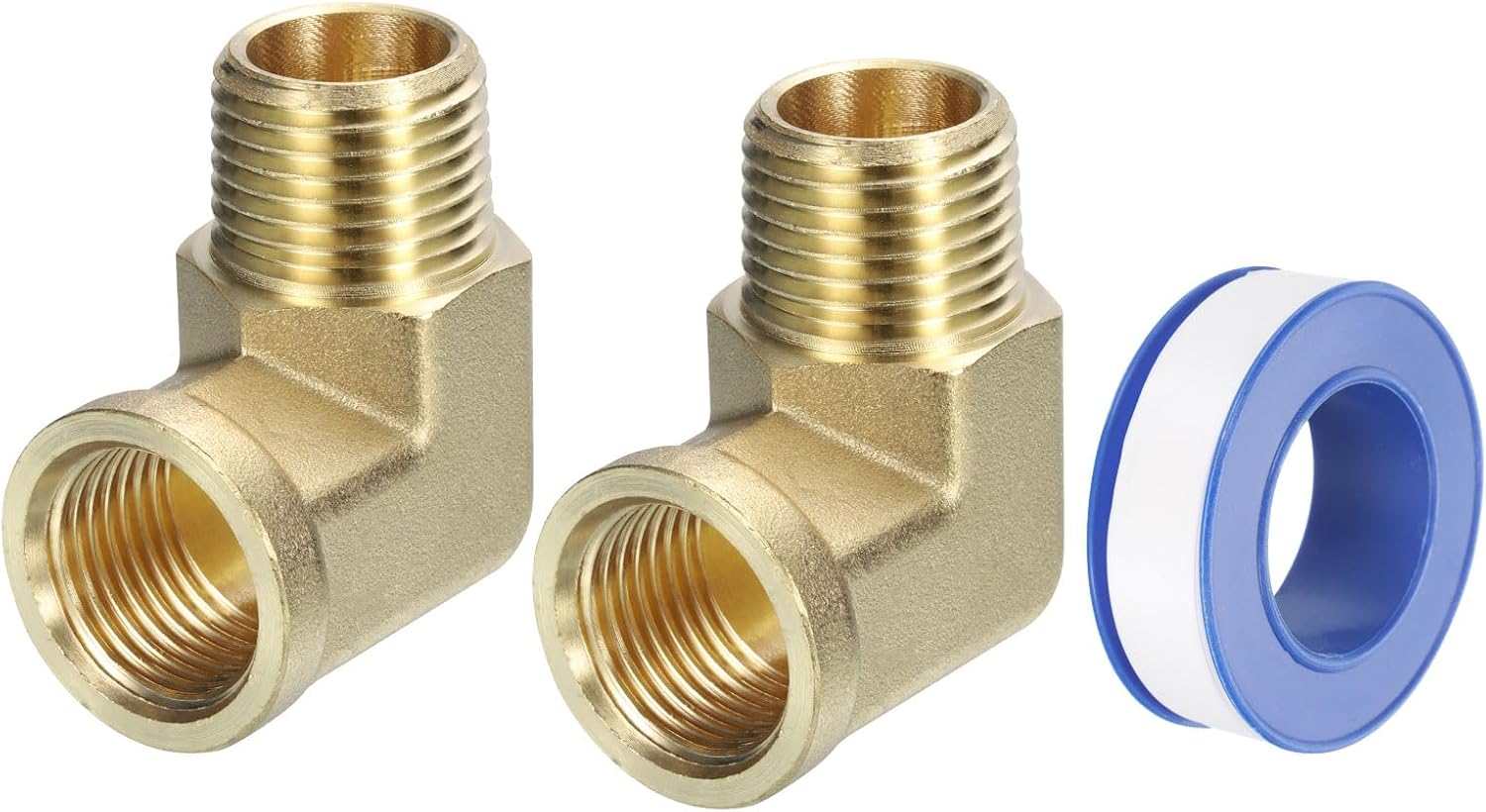 sourcing map Brass Pipe Fittings 1/2 Inch NPT Male x 1/2 Inch NPT Female, 2Pcs 90 Degree Barstock Street Elbow Forged Brass Hose Fittings Adapter for Gas, Air, Oil, Propane-0