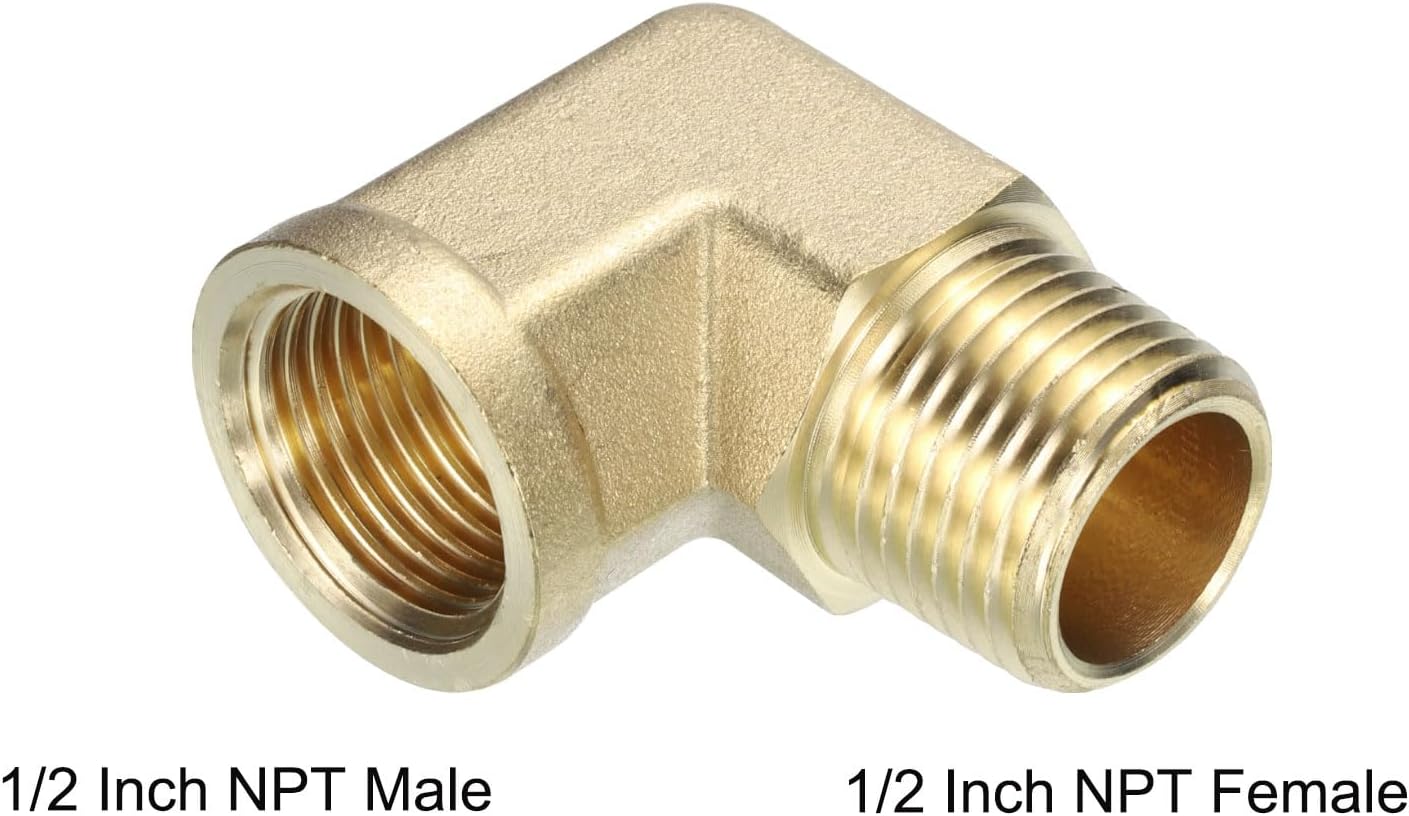 sourcing map Brass Pipe Fittings 1/2 Inch NPT Male x 1/2 Inch NPT Female, 2Pcs 90 Degree Barstock Street Elbow Forged Brass Hose Fittings Adapter for Gas, Air, Oil, Propane-3