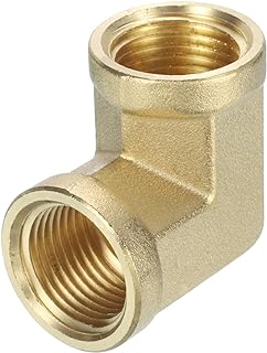 sourcing map 90 Degree Barstock Street Elbow Pipe Fitting 3/8 Inch NPT Female to 3/8 Inch NPT Female, Forged Brass Hose Fitting Adapter for Gas, Air, Oil, Propane