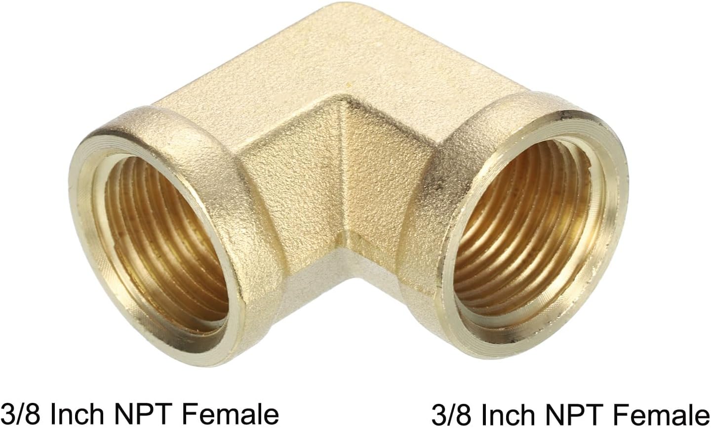 sourcing map 90 Degree Barstock Street Elbow Pipe Fitting 3/8 Inch NPT Female to 3/8 Inch NPT Female, Forged Brass Hose Fitting Adapter for Gas, Air, Oil, Propane-3