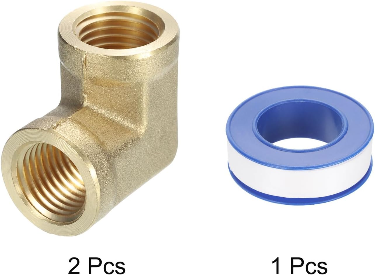 sourcing map 90 Degree Barstock Street Elbow Pipe Fitting 1/4 Inch NPT Female to 1/4 Inch NPT Female, 2Pcs Forged Brass Hose Fittings Adapter for Gas, Air, Oil, Propane-2