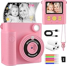 CKATE Kids Camera Instant Print, Kids Camera with 2 Shutters, 1080P HD 32G SD Card Instant Print Camera for Kids, Lovely Camera Gifts for Girls & Boys 3-12 Years Old - Flamingo Pink