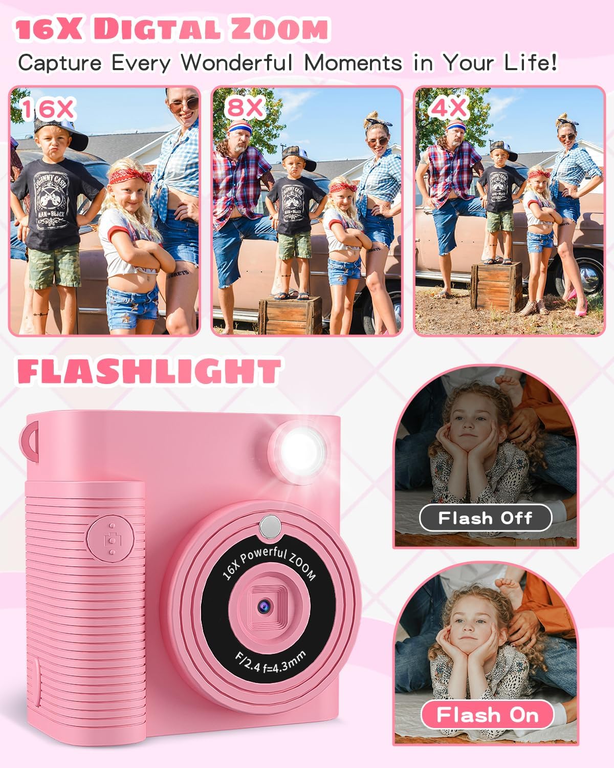 CKATE Kids Camera Instant Print, Kids Camera with 2 Shutters, 1080P HD 32G SD Card Instant Print Camera for Kids, Lovely Camera Gifts for Girls & Boys 3-12 Years Old - Flamingo Pink-2