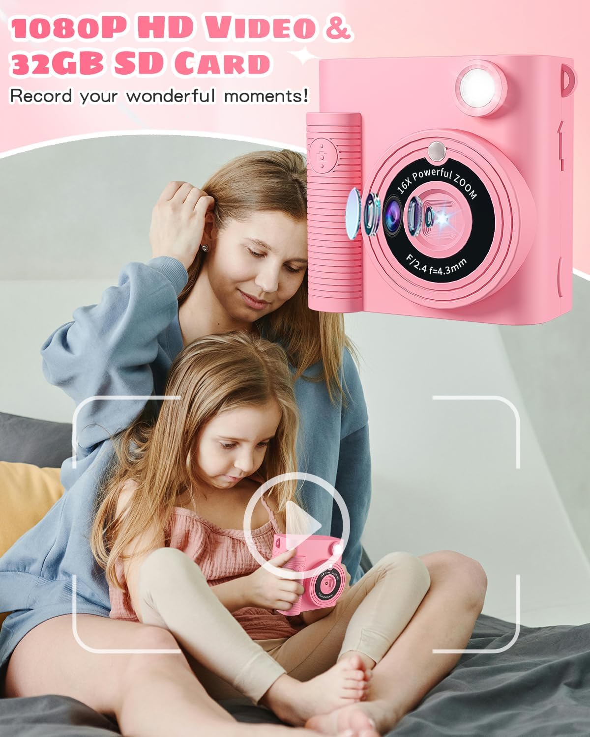 CKATE Kids Camera Instant Print, Kids Camera with 2 Shutters, 1080P HD 32G SD Card Instant Print Camera for Kids, Lovely Camera Gifts for Girls & Boys 3-12 Years Old - Flamingo Pink-4