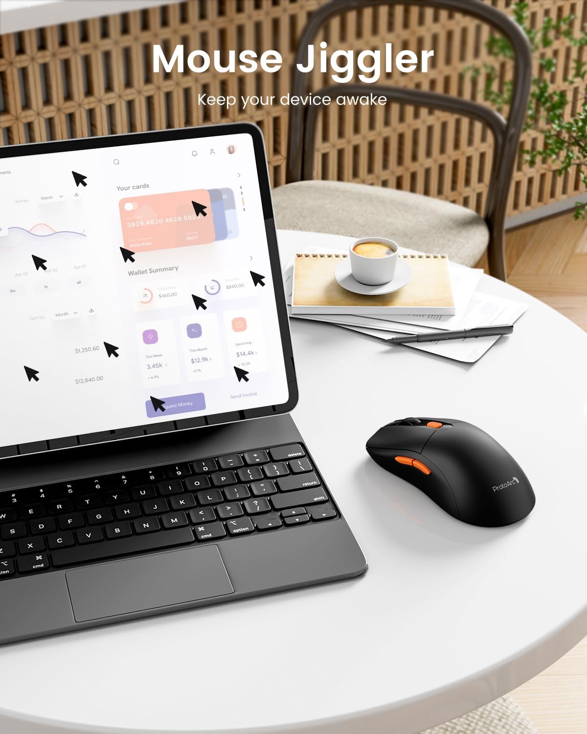 ProtoArc EM15 Wireless Mouse, USB C Mouse Jiggler Rechargeable Type C Dual Mode, Mouse Mover Undetectable Keeps Computer Awake for Laptop, MacBook, PC, iPad, Black-2