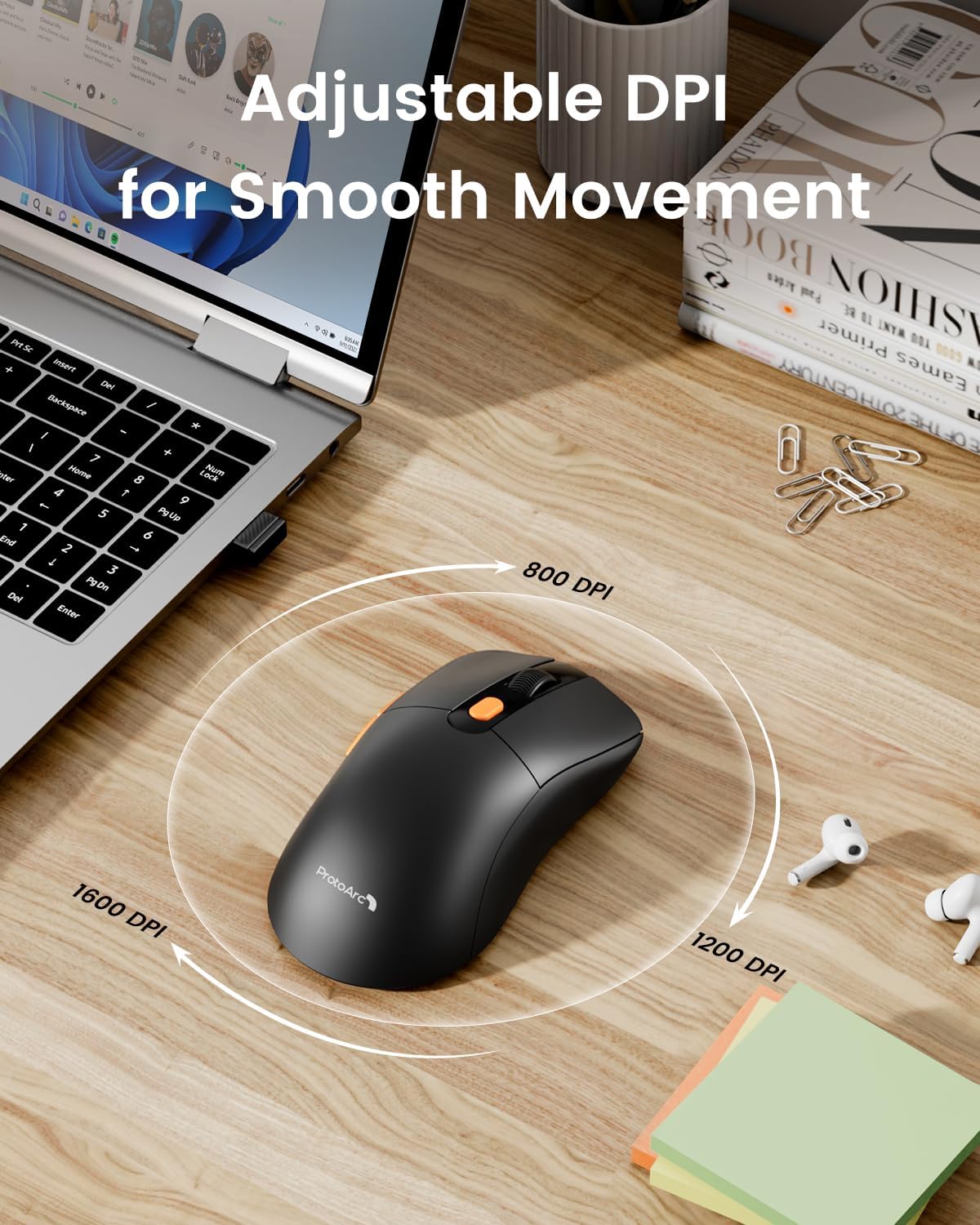 ProtoArc EM15 Wireless Mouse, USB C Mouse Jiggler Rechargeable Type C Dual Mode, Mouse Mover Undetectable Keeps Computer Awake for Laptop, MacBook, PC, iPad, Black-5