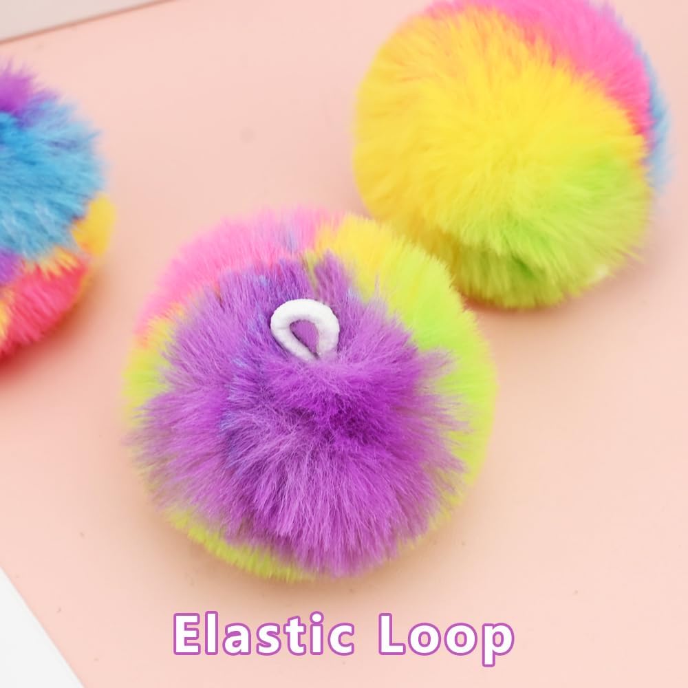 Bekecidi 20 Pcs Faux Fur Pom Pom Balls, 5cm Fluffy Faux Rabbit Fur Pom Poms with Elastic Loop, Soft Fuzzy Rex Pompoms for Crafting Keychains Hats Bags Baby Knitting DIY Accessories (Multicolour)-2