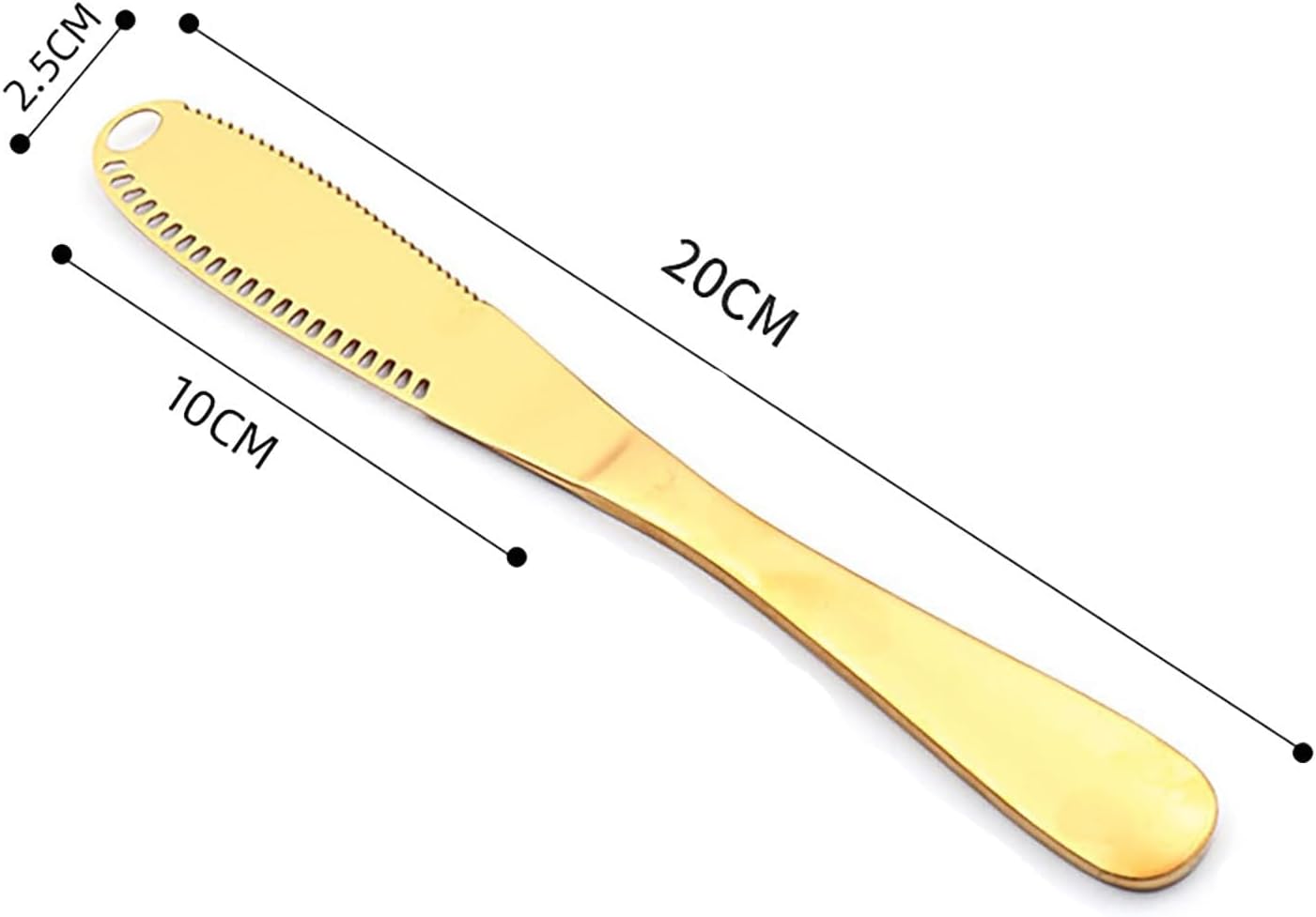 UNISOPH Butter Knife, 3 in 1 Stainless Steel Butter Knives Butter Spreader with Serrated Edges and Scraping Holes Easy Spread for Cutting and Spreading Butter Cheese Peanut Butter Jam（Gold 2pcs）-5