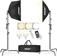 EMART Softbox Lighting Kit,20"x28" Soft Box Light kit with 6.7FT C Stand Light Stand | 50W 3000-6000K LED Bulb, Professional Photography Light for Studio Video Recording, Filming, Live Streaming