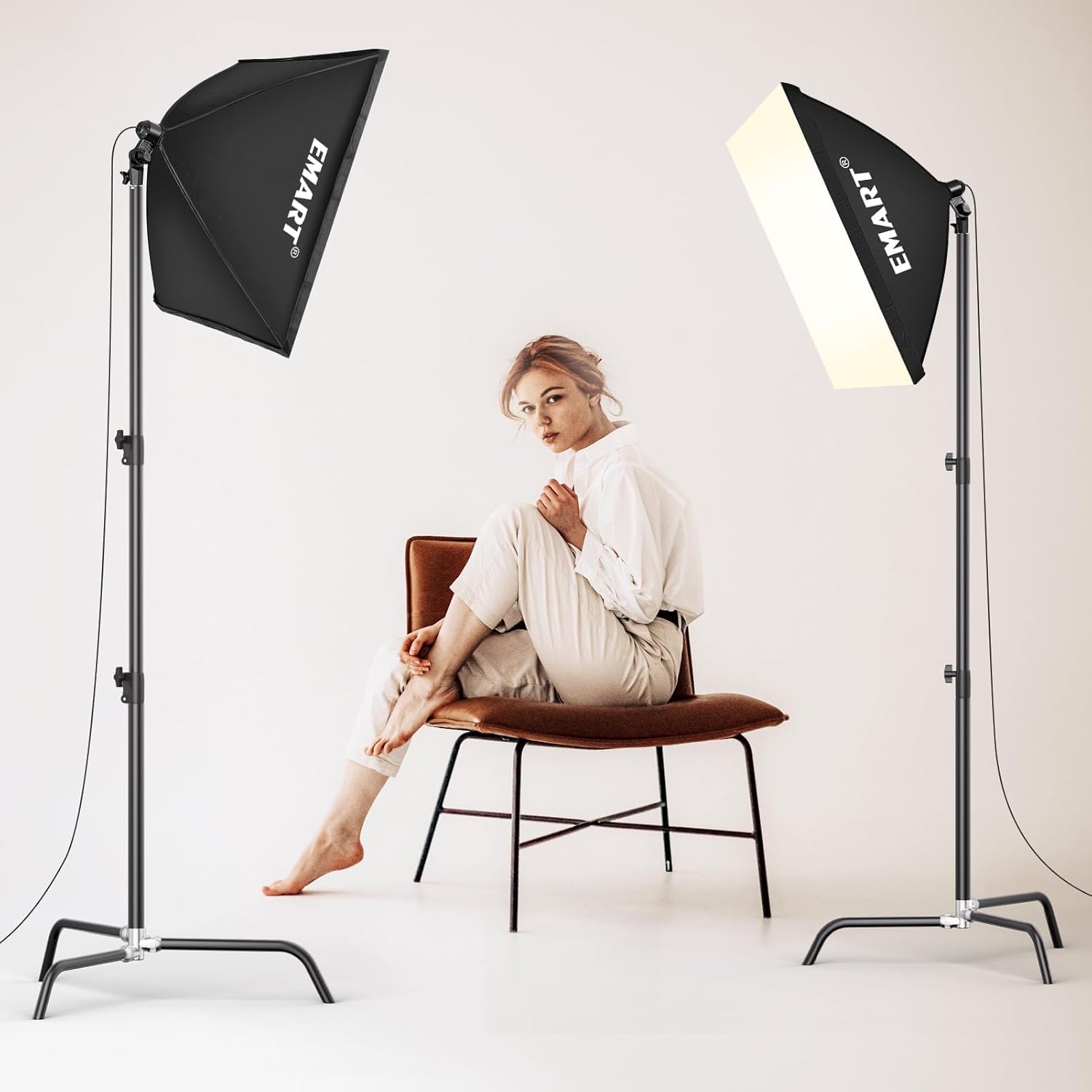 EMART Softbox Lighting Kit,20"x28" Soft Box Light kit with 6.7FT C Stand Light Stand | 50W 3000-6000K LED Bulb, Professional Photography Light for Studio Video Recording, Filming, Live Streaming-1