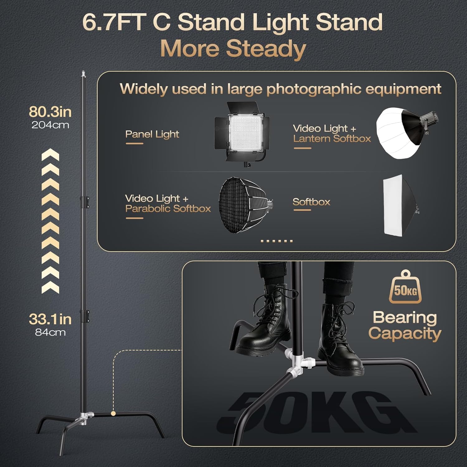 EMART Softbox Lighting Kit,20"x28" Soft Box Light kit with 6.7FT C Stand Light Stand | 50W 3000-6000K LED Bulb, Professional Photography Light for Studio Video Recording, Filming, Live Streaming-2