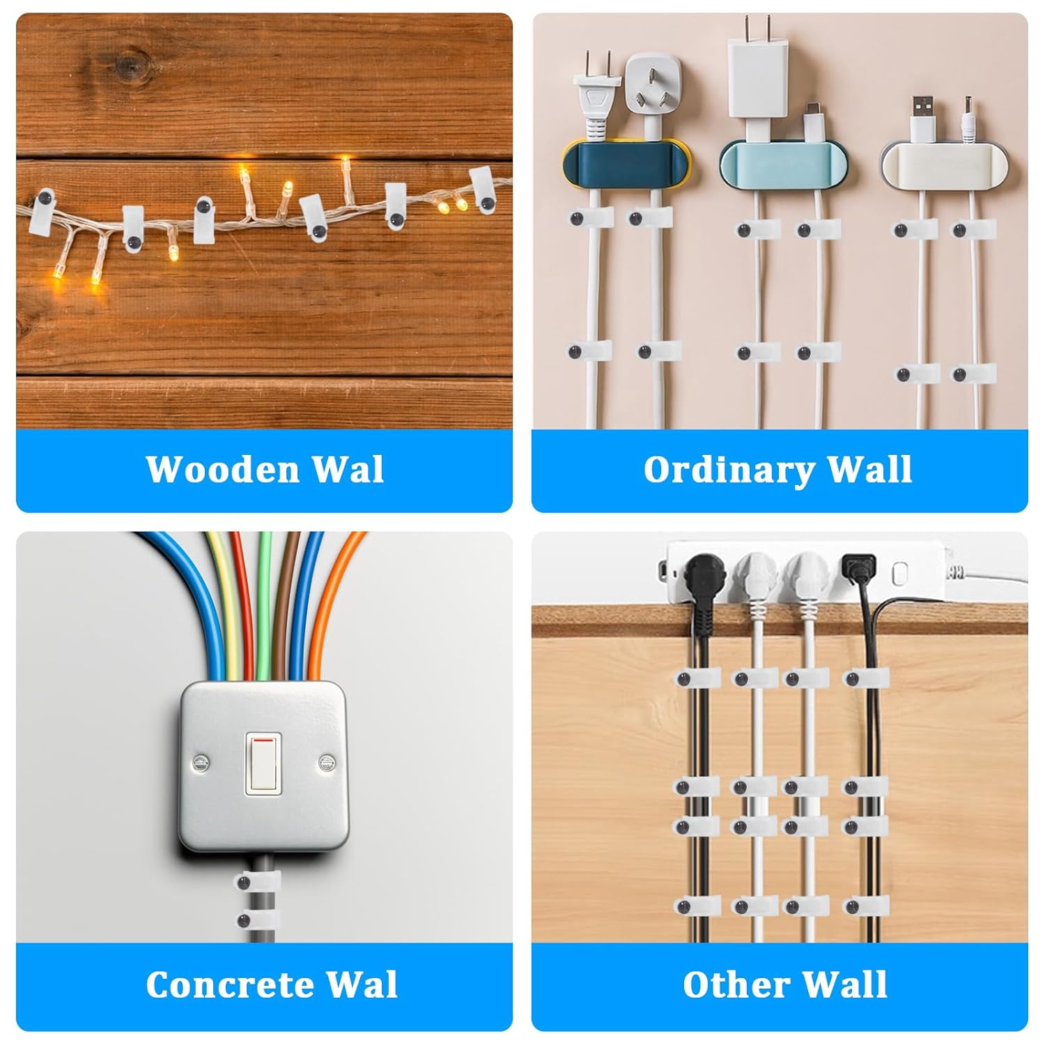 400PCS 4 Sizes White Cable Clips, Round Cable Clips White, Cable Tidy Clips, Cable Wall Clips, 4mm 6mm 8mm 10mm Cable Wire Tacks with Steel Nails, for Ethernet Cable Telephone Line TV USB Cable-2