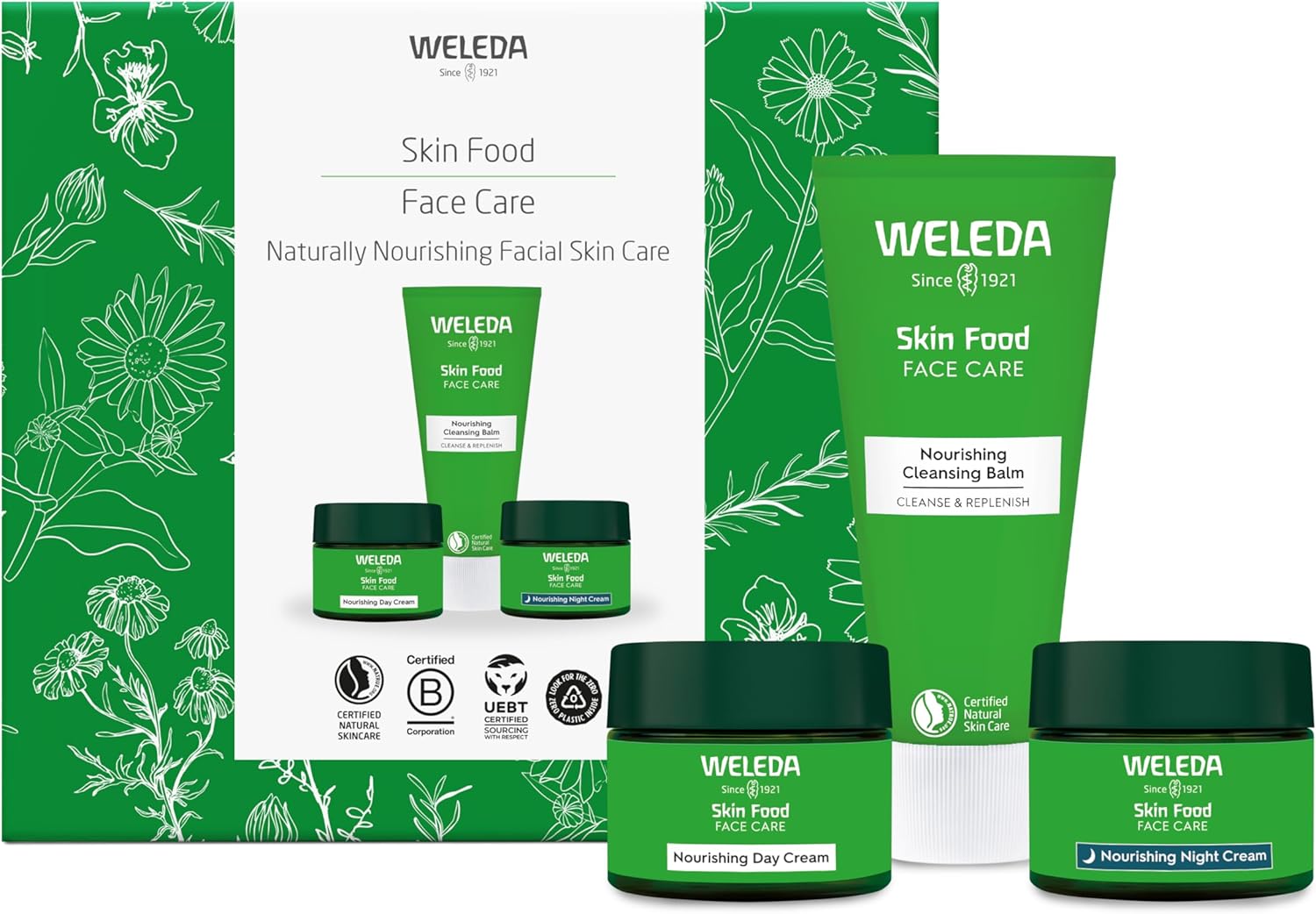 Weleda Skin Food Face Care Gift Set, 3in1 Skin Care Set - Skin Food Cleansing Balm, Day Cream & Night Cream, for Women & Men, 100% Certified Natural, Organic-0