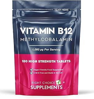 Vitamin B12 High Strength 1000 μg (mcg) - 180 Tablets - Pure Methylcobalamin Supplement - Energy Support - UK Vegan VIT B12