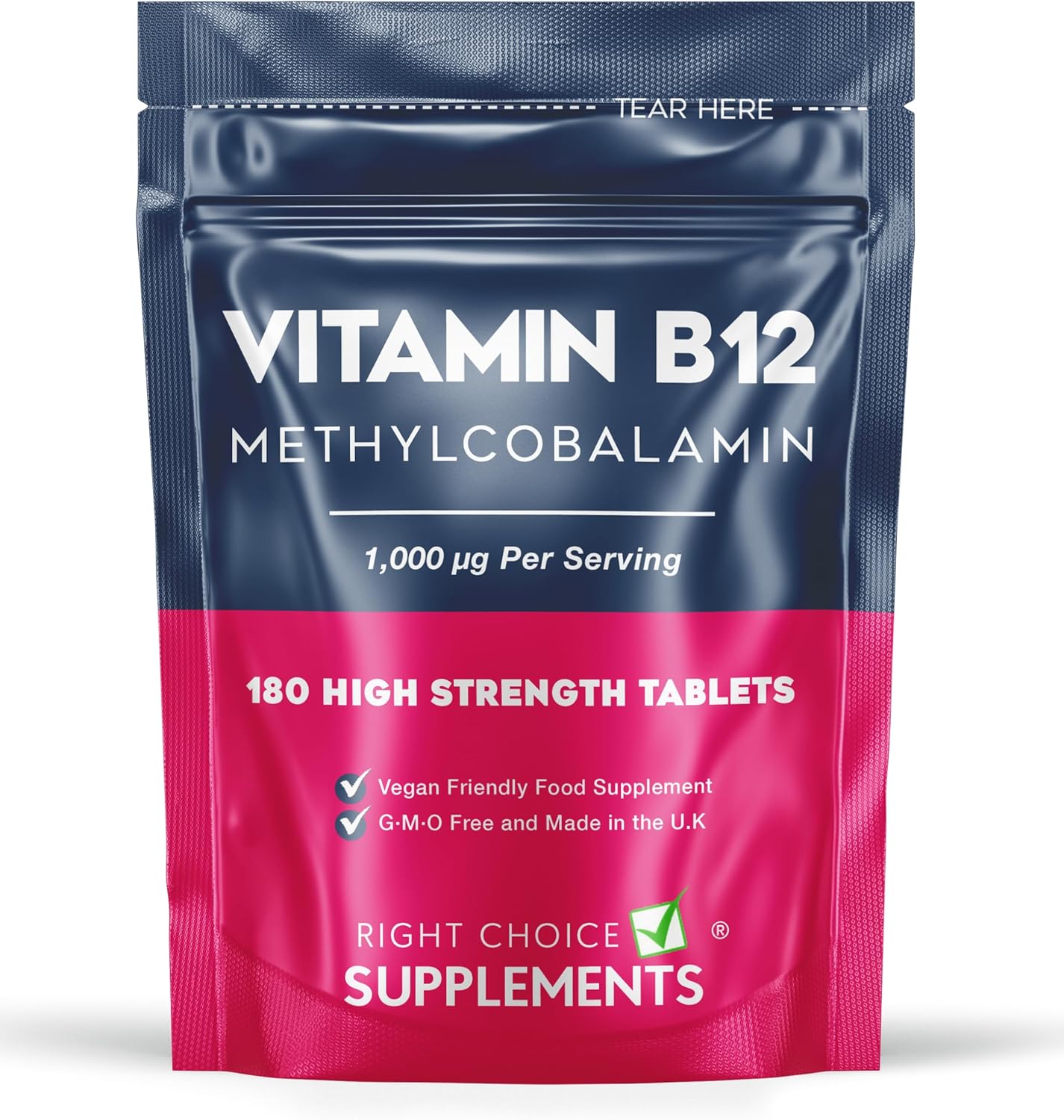 Vitamin B12 High Strength 1000 μg (mcg) - 180 Tablets - Pure Methylcobalamin Supplement - Energy Support - UK Vegan VIT B12-0