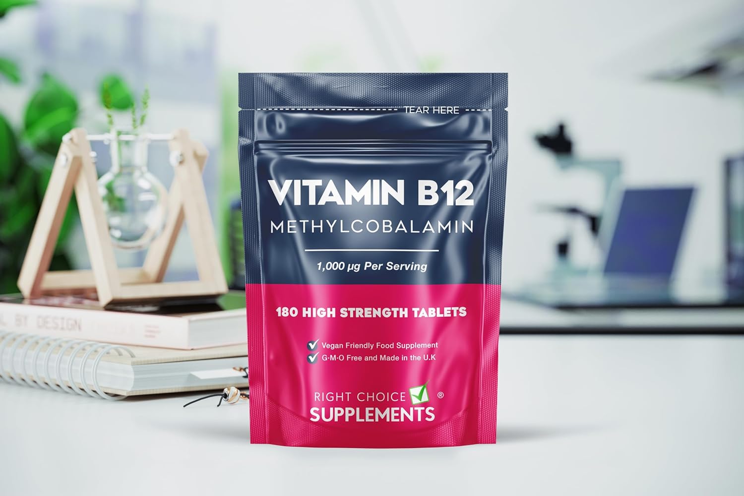 Vitamin B12 High Strength 1000 μg (mcg) - 180 Tablets - Pure Methylcobalamin Supplement - Energy Support - UK Vegan VIT B12-2