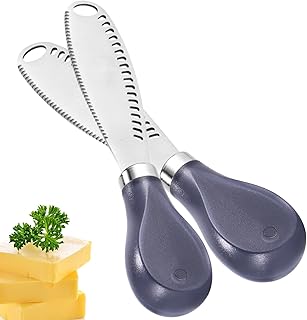 LTXDJ Butter Knife Spreader 2 Pack, 3 In 1 Stainless Steel Butter Spreader with Serrated Edges Butter Curler Butter Knives for Cutting and Spreading Butter Cheese Jams Jell