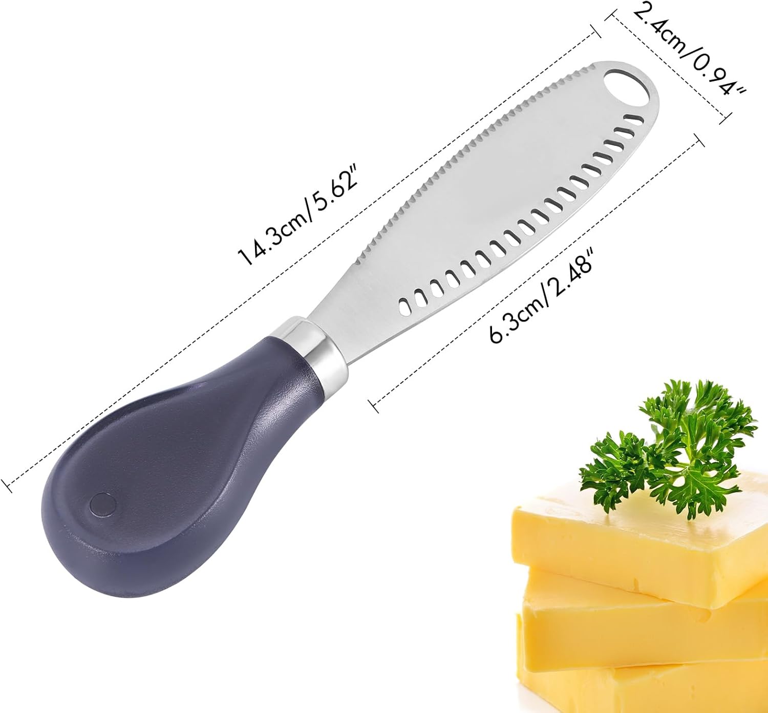 LTXDJ Butter Knife Spreader 2 Pack, 3 In 1 Stainless Steel Butter Spreader with Serrated Edges Butter Curler Butter Knives for Cutting and Spreading Butter Cheese Jams Jell-5