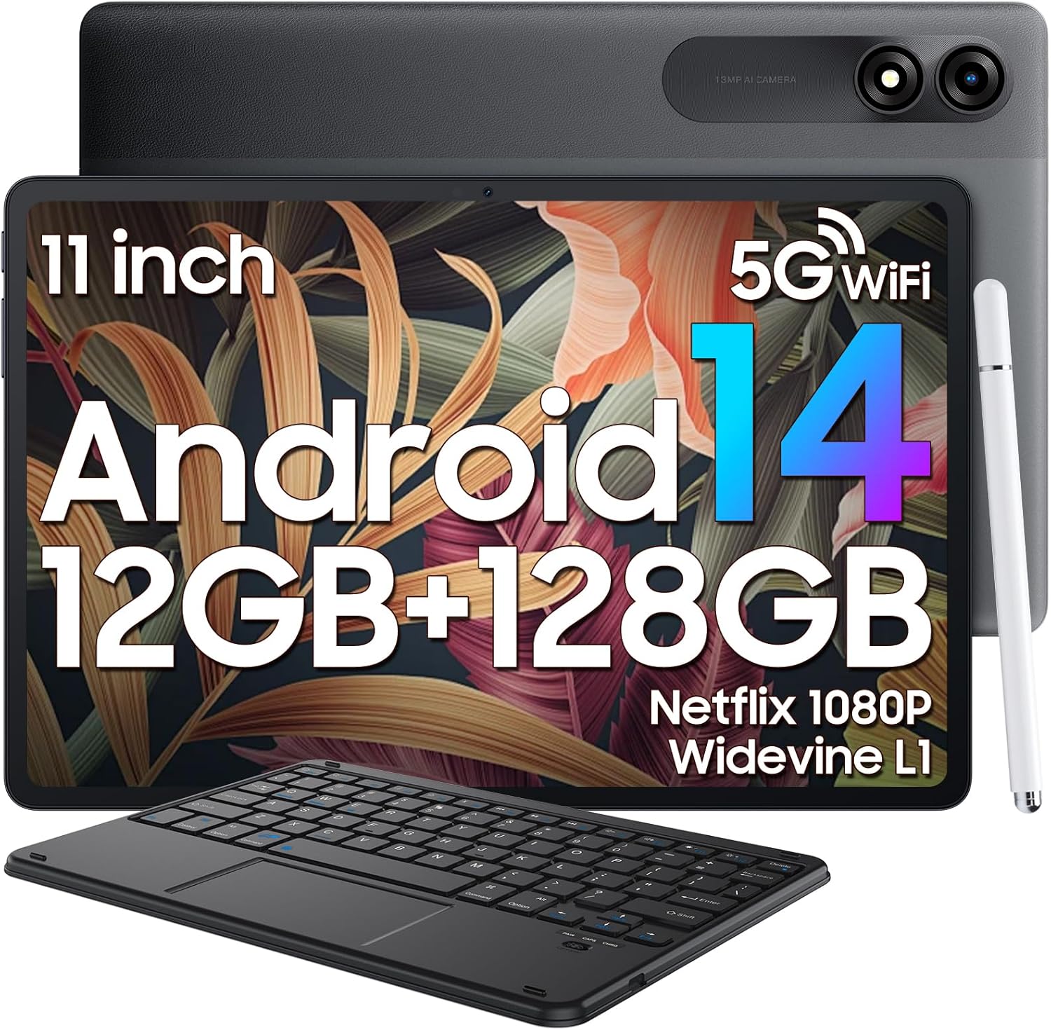 Blackview Tablets 11 inch Android 14, 12GB RAM+128GB ROM(1TB TF), 8200mAh,10W Fast Charging Android Tablet,Widevine L1,5G WiFi,13+8MP,Type-C,3.5mm Headphone Jack,Bluetooth 5.0,2 year warranty-2024-0